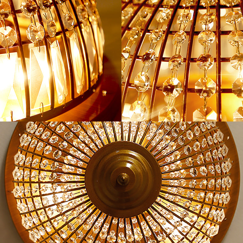 3 Lights Hallway Flush Mount Light with Dome Crystal and Metal Shade Postmodern Brass Ceiling Mount, 14"/18" Wide Clearhalo 'Ceiling Lights' 'Close To Ceiling Lights' 'Close to ceiling' 'Flush mount' Lighting' 221847