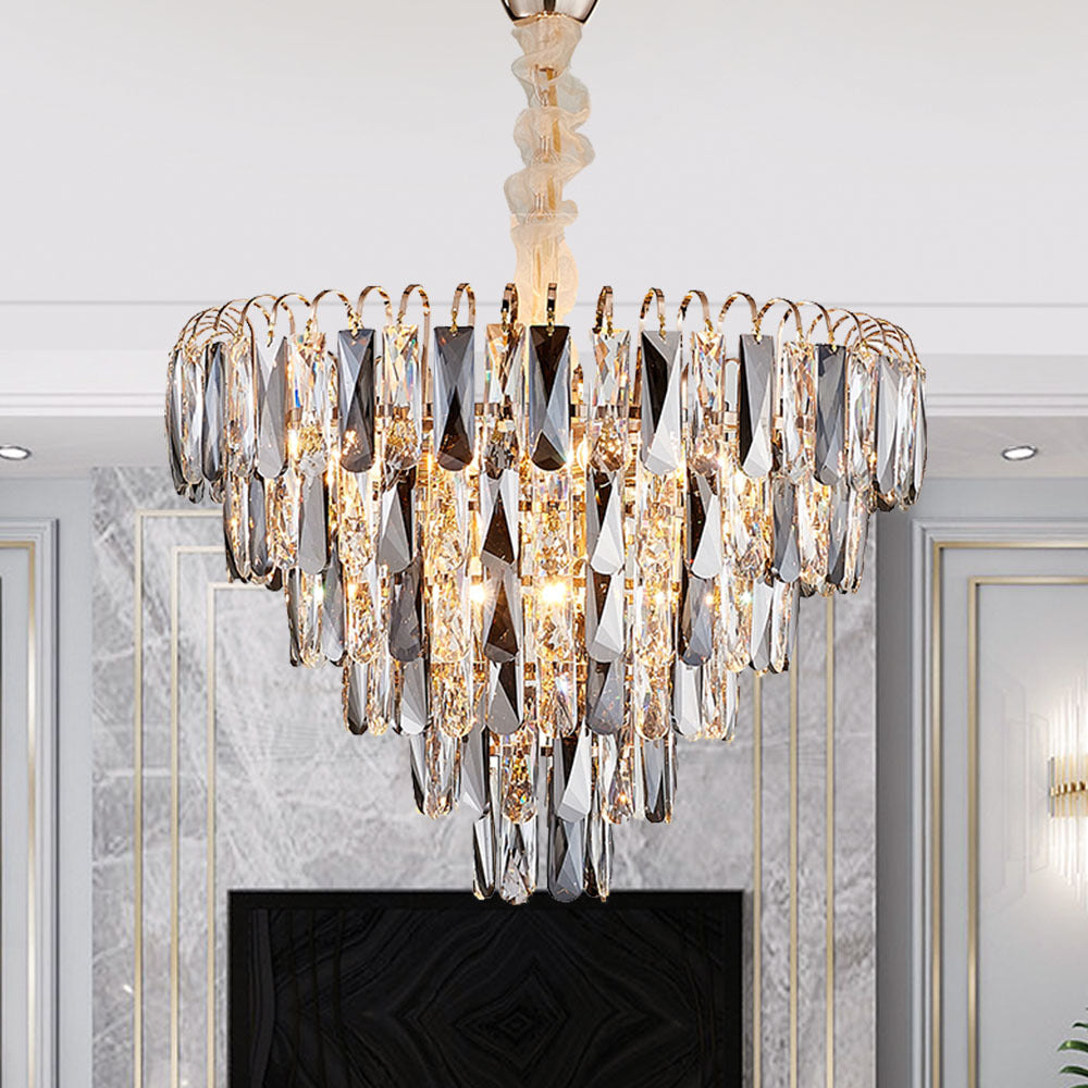 Faceted Crystal Block Tapered Chandelier Light Contemporary 4 Lights Gold Ceiling Light Gold Clearhalo 'Ceiling Lights' 'Chandeliers' 'Modern Chandeliers' 'Modern' Lighting' 221850