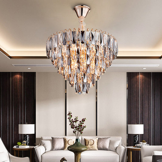 Faceted Crystal Block Tapered Chandelier Light Contemporary 4 Lights Gold Ceiling Light Clearhalo 'Ceiling Lights' 'Chandeliers' 'Modern Chandeliers' 'Modern' Lighting' 221851