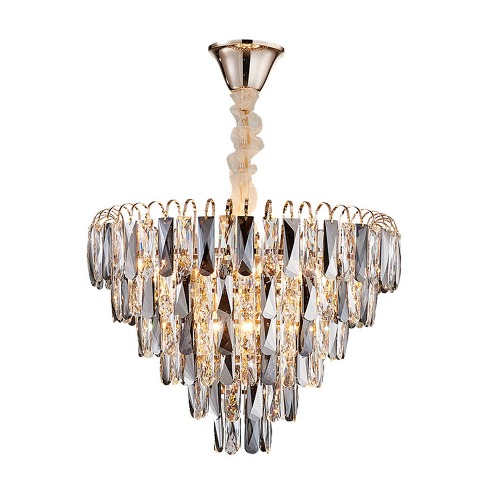 Faceted Crystal Block Tapered Chandelier Light Contemporary 4 Lights Gold Ceiling Light Clearhalo 'Ceiling Lights' 'Chandeliers' 'Modern Chandeliers' 'Modern' Lighting' 221852