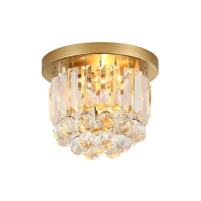 Postmodern Drum Ceiling Light Metal 2 Lights Corridor Flush Mount Light with Crystal Shade Clearhalo 'Ceiling Lights' 'Close To Ceiling Lights' 'Close to ceiling' 'Semi-flushmount' Lighting' 221875