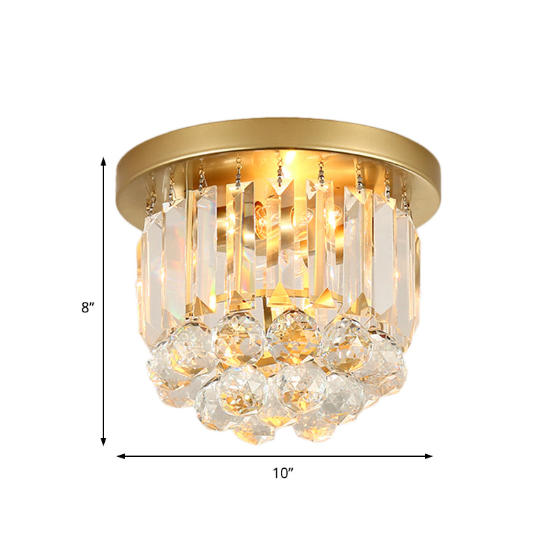 Postmodern Drum Ceiling Light Metal 2 Lights Corridor Flush Mount Light with Crystal Shade Clearhalo 'Ceiling Lights' 'Close To Ceiling Lights' 'Close to ceiling' 'Semi-flushmount' Lighting' 221876