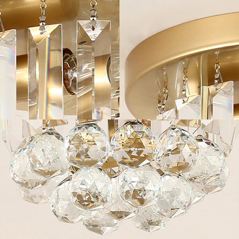 Postmodern Drum Ceiling Light Metal 2 Lights Corridor Flush Mount Light with Crystal Shade Clearhalo 'Ceiling Lights' 'Close To Ceiling Lights' 'Close to ceiling' 'Semi-flushmount' Lighting' 221877