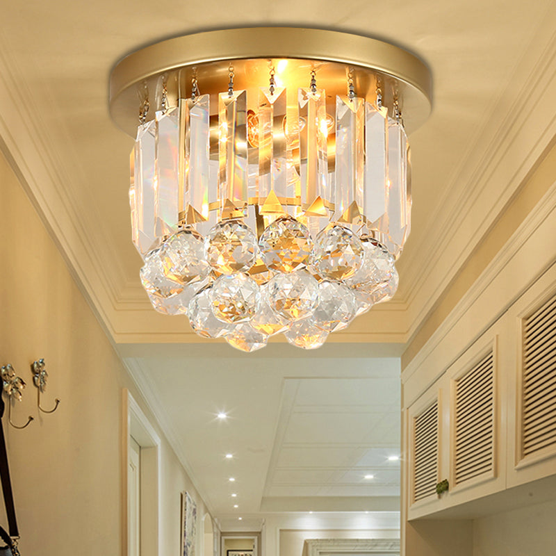 Postmodern Drum Ceiling Light Metal 2 Lights Corridor Flush Mount Light with Crystal Shade Clearhalo 'Ceiling Lights' 'Close To Ceiling Lights' 'Close to ceiling' 'Semi-flushmount' Lighting' 221878