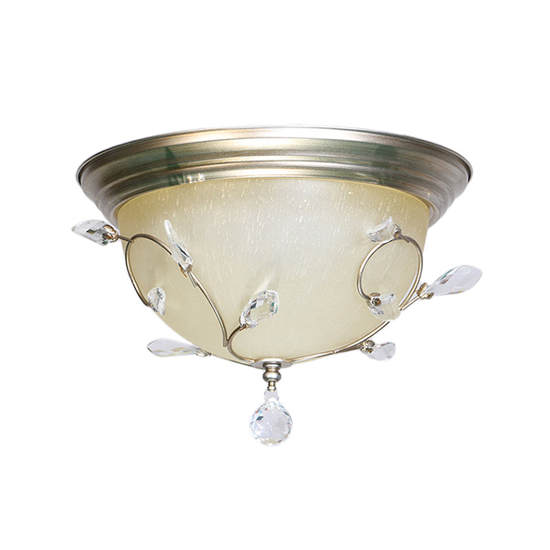 Modern 1 Light Ceiling Lamp with Frosted Glass Shade and Crystal Accent Nickel Dome Flush Light Clearhalo 'Ceiling Lights' 'Close To Ceiling Lights' 'Close to ceiling' 'Flush mount' Lighting' 221888