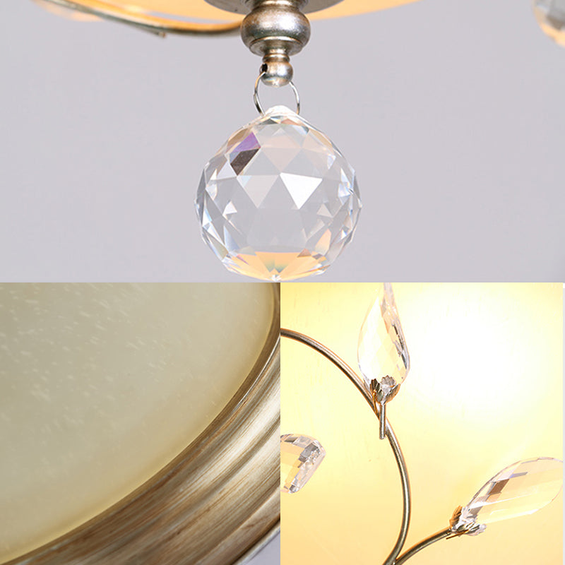 Modern 1 Light Ceiling Lamp with Frosted Glass Shade and Crystal Accent Nickel Dome Flush Light Clearhalo 'Ceiling Lights' 'Close To Ceiling Lights' 'Close to ceiling' 'Flush mount' Lighting' 221890