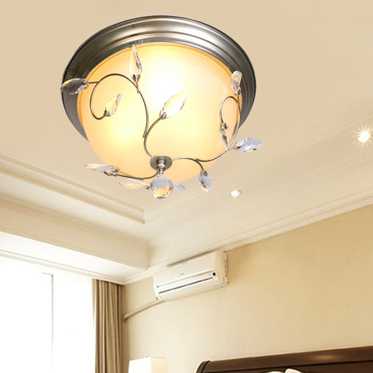 Modern 1 Light Ceiling Lamp with Frosted Glass Shade and Crystal Accent Nickel Dome Flush Light Nickel Clearhalo 'Ceiling Lights' 'Close To Ceiling Lights' 'Close to ceiling' 'Flush mount' Lighting' 221891