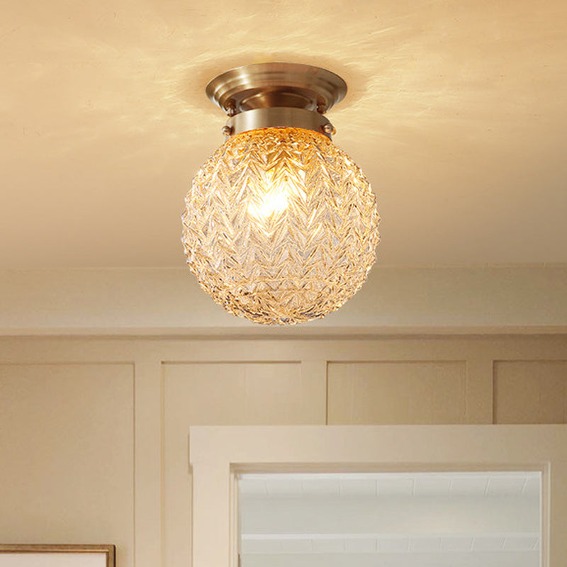 Globe Semi Flush Mount Light Postmodern Textured Crystal 1 Light Brass Ceiling Light Clearhalo 'Ceiling Lights' 'Close To Ceiling Lights' 'Close to ceiling' 'Semi-flushmount' Lighting' 221931