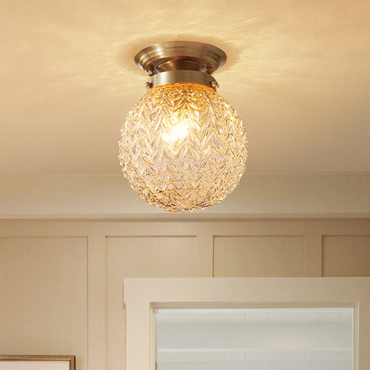 Globe Semi Flush Mount Light Postmodern Textured Crystal 1 Light Brass Ceiling Light Clearhalo 'Ceiling Lights' 'Close To Ceiling Lights' 'Close to ceiling' 'Semi-flushmount' Lighting' 221931