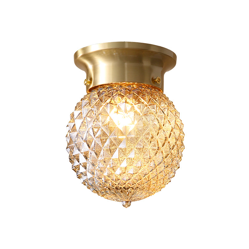 Contemporary 1 Light Flush Mount Light with Crystal Shade Brass Round/Oval Ceiling Light Fixture Clearhalo 'Ceiling Lights' 'Close To Ceiling Lights' 'Close to ceiling' 'Flush mount' Lighting' 221940