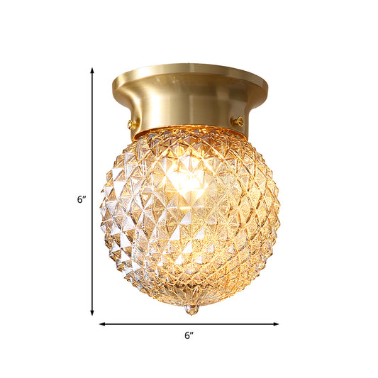 Contemporary 1 Light Flush Mount Light with Crystal Shade Brass Round/Oval Ceiling Light Fixture Clearhalo 'Ceiling Lights' 'Close To Ceiling Lights' 'Close to ceiling' 'Flush mount' Lighting' 221941