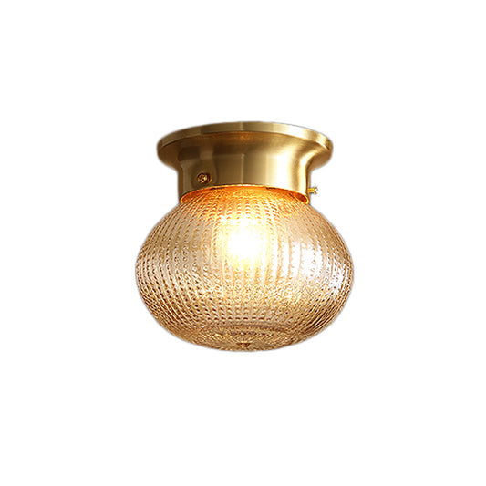 Contemporary 1 Light Flush Mount Light with Crystal Shade Brass Round/Oval Ceiling Light Fixture Clearhalo 'Ceiling Lights' 'Close To Ceiling Lights' 'Close to ceiling' 'Flush mount' Lighting' 221944