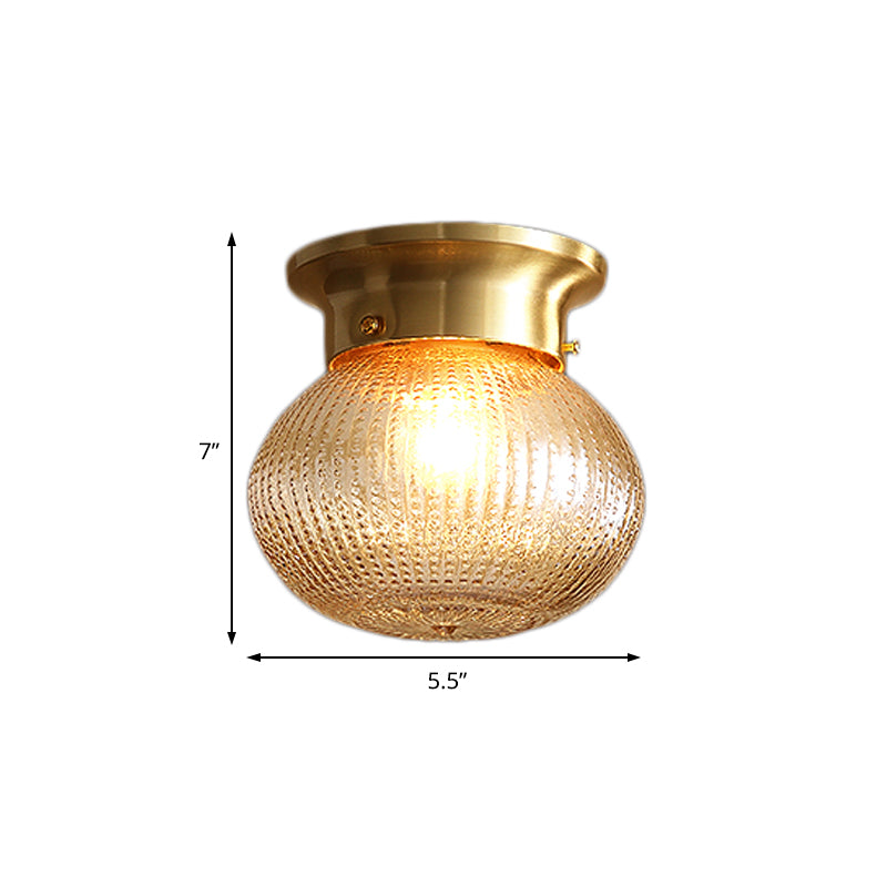 Contemporary 1 Light Flush Mount Light with Crystal Shade Brass Round/Oval Ceiling Light Fixture Clearhalo 'Ceiling Lights' 'Close To Ceiling Lights' 'Close to ceiling' 'Flush mount' Lighting' 221945