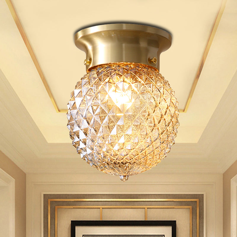 Contemporary 1 Light Flush Mount Light with Crystal Shade Brass Round/Oval Ceiling Light Fixture Brass Round Clearhalo 'Ceiling Lights' 'Close To Ceiling Lights' 'Close to ceiling' 'Flush mount' Lighting' 221946