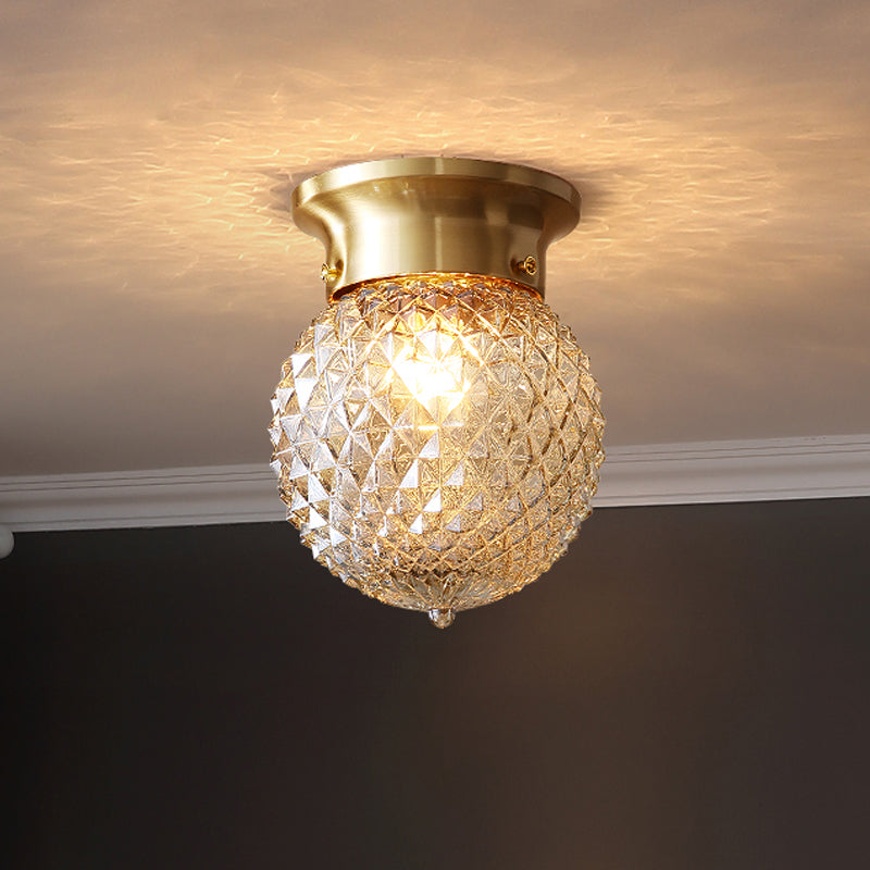 Contemporary 1 Light Flush Mount Light with Crystal Shade Brass Round/Oval Ceiling Light Fixture Clearhalo 'Ceiling Lights' 'Close To Ceiling Lights' 'Close to ceiling' 'Flush mount' Lighting' 221947