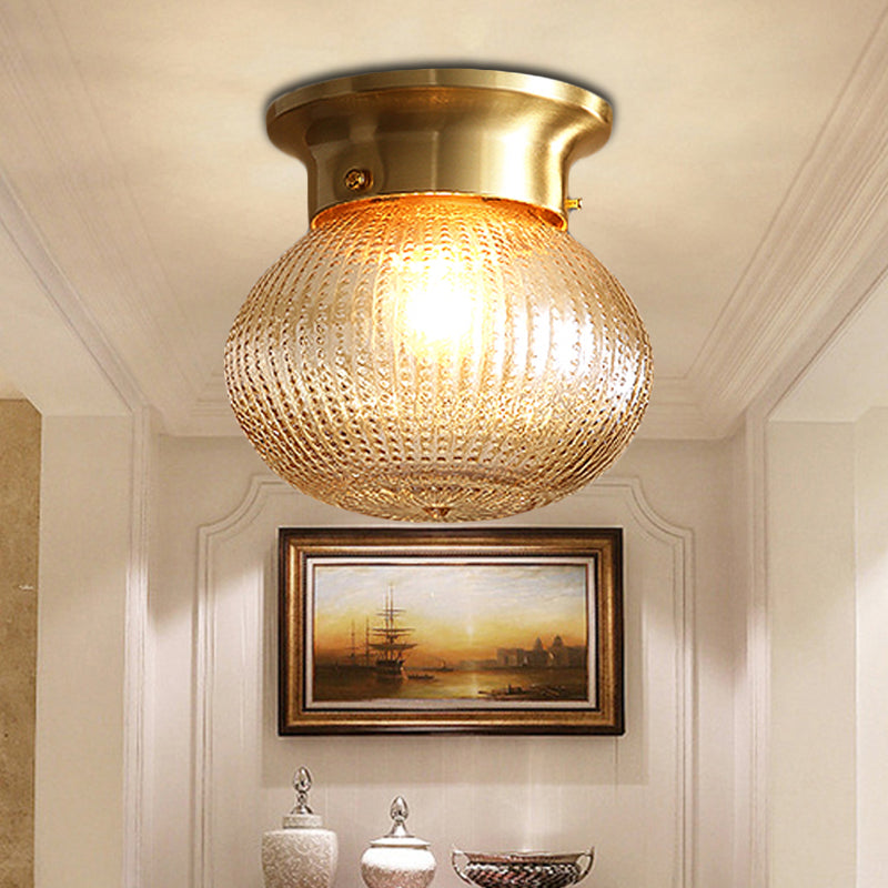 Contemporary 1 Light Flush Mount Light with Crystal Shade Brass Round/Oval Ceiling Light Fixture Brass Oval Clearhalo 'Ceiling Lights' 'Close To Ceiling Lights' 'Close to ceiling' 'Flush mount' Lighting' 221948