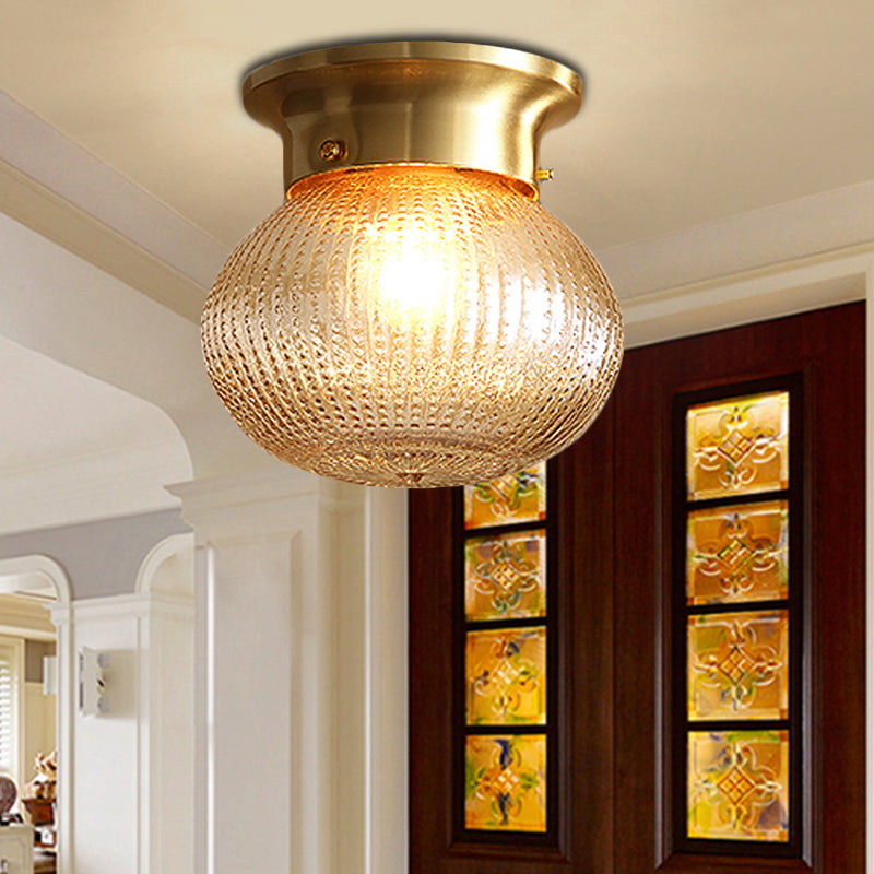 Contemporary 1 Light Flush Mount Light with Crystal Shade Brass Round/Oval Ceiling Light Fixture Clearhalo 'Ceiling Lights' 'Close To Ceiling Lights' 'Close to ceiling' 'Flush mount' Lighting' 221949