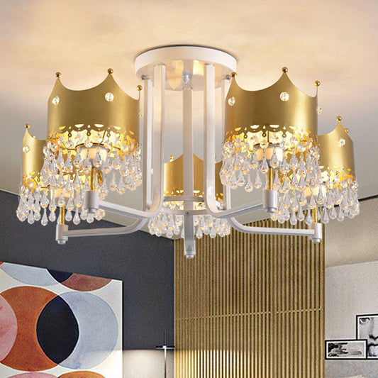 Crown Shape Chandelier Light Modern Waterdrop Crystal 5 Lights Gold Ceiling Light Gold Clearhalo 'Ceiling Lights' 'Chandeliers' 'Modern Chandeliers' 'Modern' Lighting' 221983