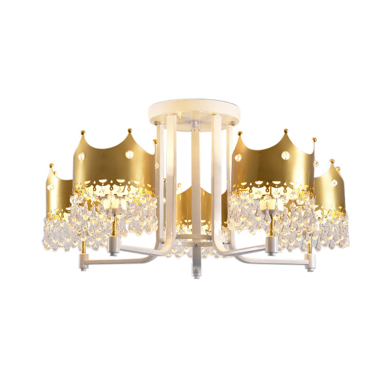 Crown Shape Chandelier Light Modern Waterdrop Crystal 5 Lights Gold Ceiling Light Clearhalo 'Ceiling Lights' 'Chandeliers' 'Modern Chandeliers' 'Modern' Lighting' 221985