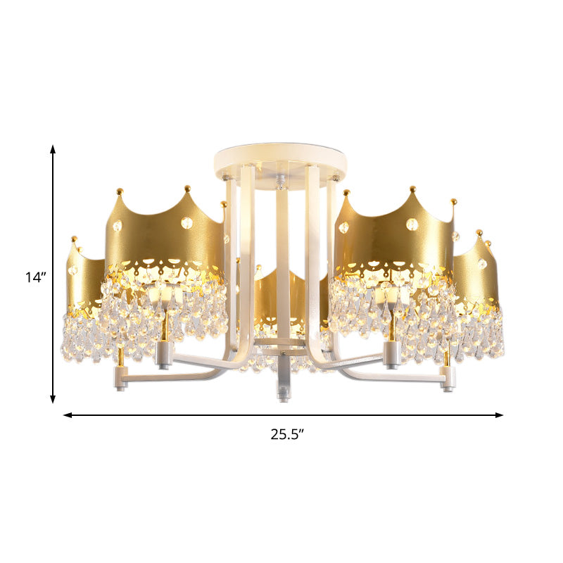 Crown Shape Chandelier Light Modern Waterdrop Crystal 5 Lights Gold Ceiling Light Clearhalo 'Ceiling Lights' 'Chandeliers' 'Modern Chandeliers' 'Modern' Lighting' 221986