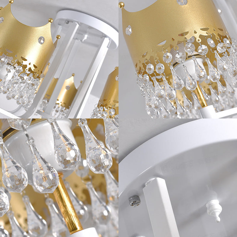 Crown Shape Chandelier Light Modern Waterdrop Crystal 5 Lights Gold Ceiling Light Clearhalo 'Ceiling Lights' 'Chandeliers' 'Modern Chandeliers' 'Modern' Lighting' 221987