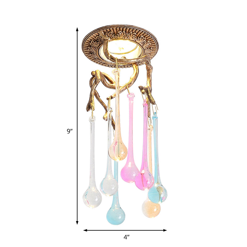 Branch Ceiling Light Vintage Blue-Purple/Clear Teardrop Crystal LED Bedroom Light Ceiling Light Clearhalo 'Ceiling Lights' 'Close To Ceiling Lights' 'Close to ceiling' 'Flush mount' Lighting' 221998