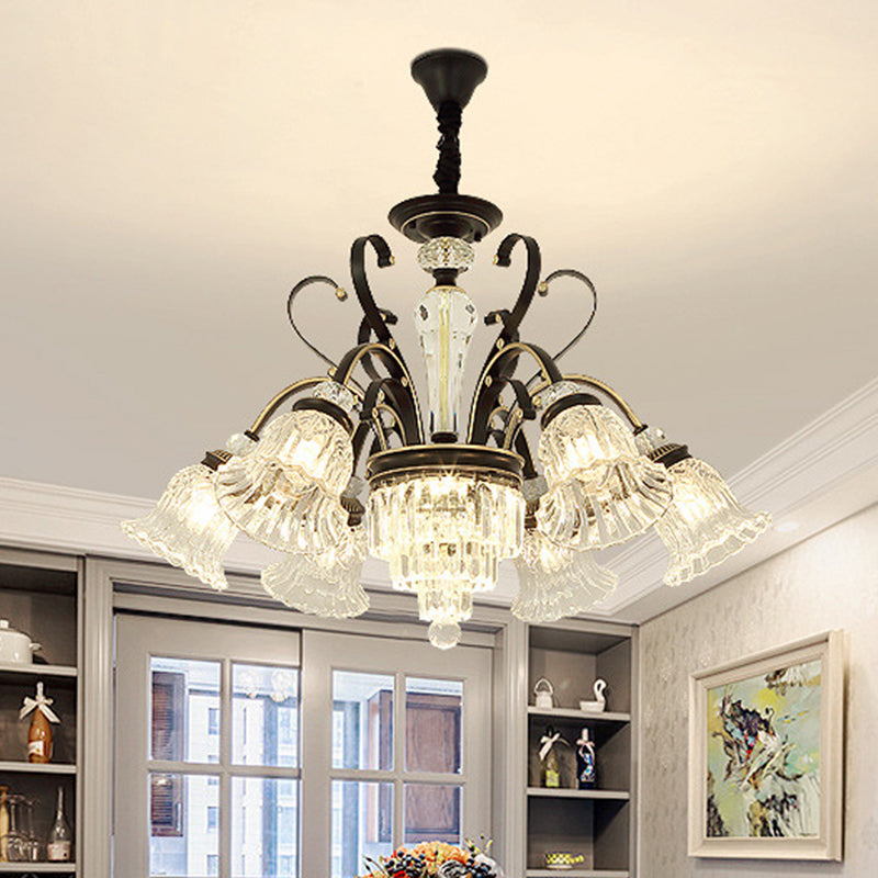 Traditional 6-Light Chandelier Clear Crystal Shaded Floral Ceiling Pendant Light in Black Clearhalo 'Ceiling Lights' 'Chandeliers' Lighting' options 222024