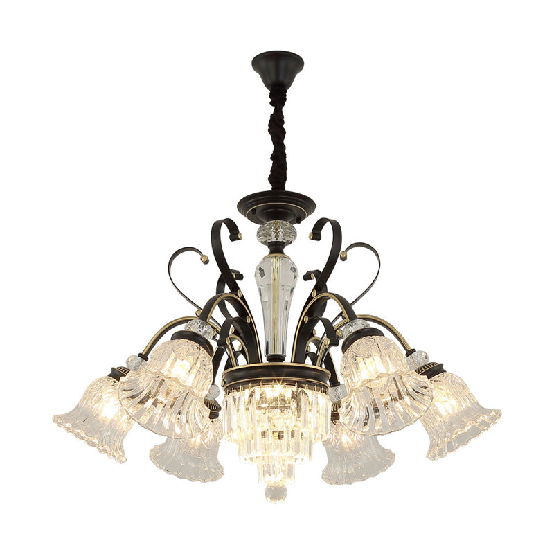 Traditional 6-Light Chandelier Clear Crystal Shaded Floral Ceiling Pendant Light in Black Clearhalo 'Ceiling Lights' 'Chandeliers' Lighting' options 222025