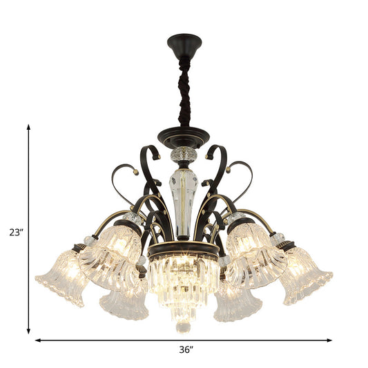 Traditional 6-Light Chandelier Clear Crystal Shaded Floral Ceiling Pendant Light in Black Clearhalo 'Ceiling Lights' 'Chandeliers' Lighting' options 222026