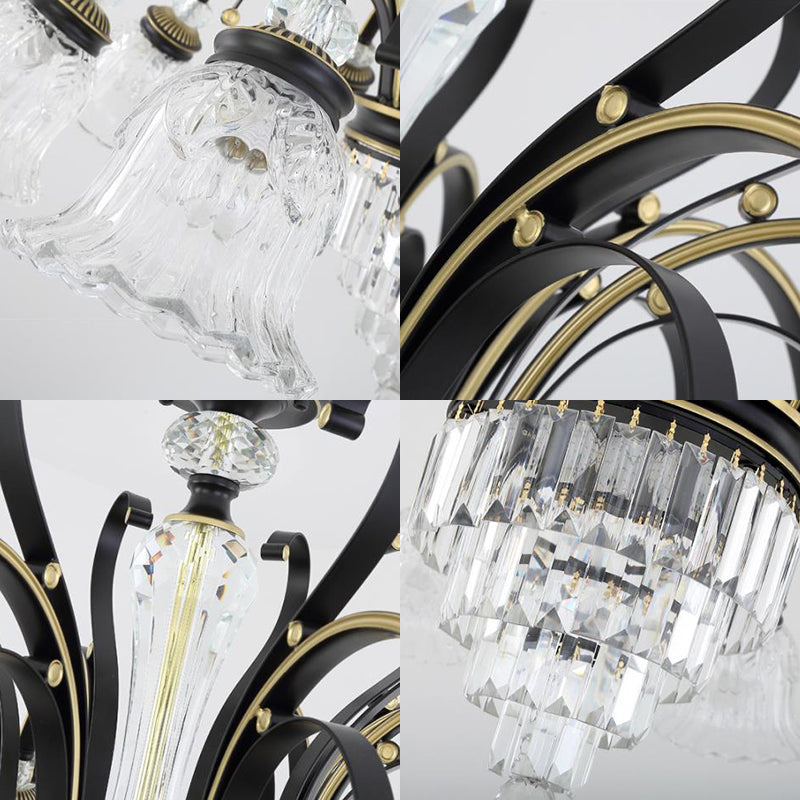 Traditional 6-Light Chandelier Clear Crystal Shaded Floral Ceiling Pendant Light in Black Clearhalo 'Ceiling Lights' 'Chandeliers' Lighting' options 222027