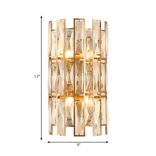 Clear Crystal Block Wall Sconce Modernist Style 4 Lights Gold Finish Wall Mount Light for Corridor, 11"/17" Wide Clearhalo 'Modern wall lights' 'Modern' 'Wall Lamps & Sconces' 'Wall Lights' Lighting' 222039