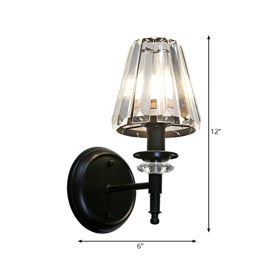 Clear Crystal Cone Wall Mount Light Contemporary Style 1 Bulb Black Finish Wall Lamp for Bedroom Clearhalo 'Modern wall lights' 'Modern' 'Wall Lamps & Sconces' 'Wall Lights' Lighting' 222075