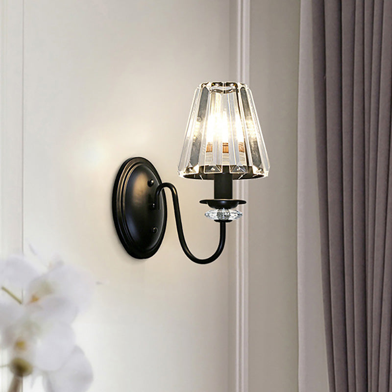 Clear Crystal Cone Wall Mount Light Contemporary Style 1 Bulb Black Finish Wall Lamp for Bedroom Black B Clearhalo 'Modern wall lights' 'Modern' 'Wall Lamps & Sconces' 'Wall Lights' Lighting' 222077