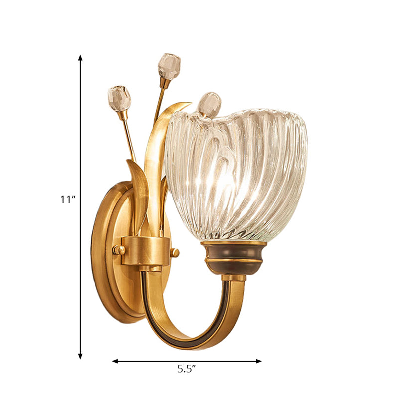 Modernist 1/2-Light Wall Lighting with Clear Crystal Shade Brass Finish Bowl Wall Sconce for Living Room Clearhalo 'Modern wall lights' 'Modern' 'Wall Lamps & Sconces' 'Wall Lights' Lighting' 222086