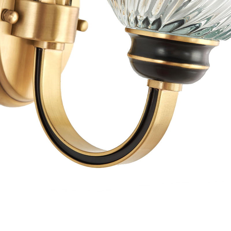 Modernist 1/2-Light Wall Lighting with Clear Crystal Shade Brass Finish Bowl Wall Sconce for Living Room Clearhalo 'Modern wall lights' 'Modern' 'Wall Lamps & Sconces' 'Wall Lights' Lighting' 222087