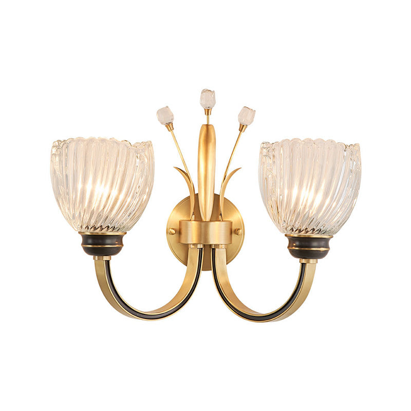Modernist 1/2-Light Wall Lighting with Clear Crystal Shade Brass Finish Bowl Wall Sconce for Living Room Clearhalo 'Modern wall lights' 'Modern' 'Wall Lamps & Sconces' 'Wall Lights' Lighting' 222089