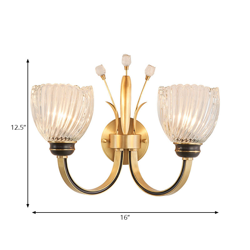 Modernist 1/2-Light Wall Lighting with Clear Crystal Shade Brass Finish Bowl Wall Sconce for Living Room Clearhalo 'Modern wall lights' 'Modern' 'Wall Lamps & Sconces' 'Wall Lights' Lighting' 222090