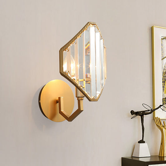 Brass Rhombus Wall Light Sconce Contemporary Style 1 Light Metal Wall Lamp with Clear Crystal Prism Brass Clearhalo 'Cast Iron' 'Glass' 'Industrial' 'Modern wall lights' 'Modern' 'Tiffany' 'Traditional wall lights' 'Wall Lamps & Sconces' 'Wall Lights' Lighting' 222091