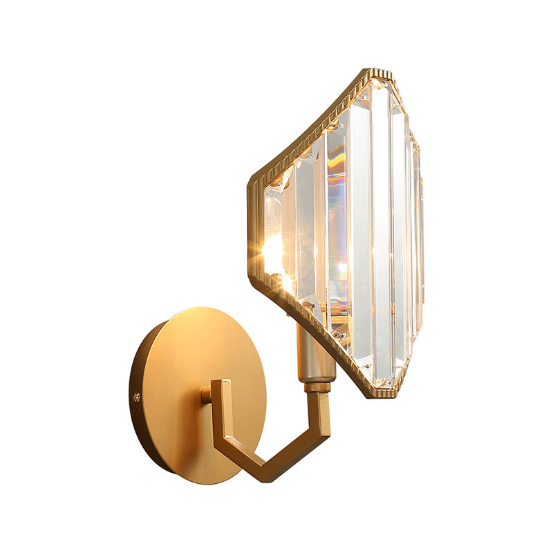 Brass Rhombus Wall Light Sconce Contemporary Style 1 Light Metal Wall Lamp with Clear Crystal Prism Clearhalo 'Cast Iron' 'Glass' 'Industrial' 'Modern wall lights' 'Modern' 'Tiffany' 'Traditional wall lights' 'Wall Lamps & Sconces' 'Wall Lights' Lighting' 222093