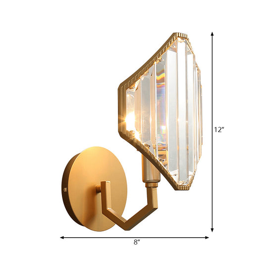 Brass Rhombus Wall Light Sconce Contemporary Style 1 Light Metal Wall Lamp with Clear Crystal Prism Clearhalo 'Cast Iron' 'Glass' 'Industrial' 'Modern wall lights' 'Modern' 'Tiffany' 'Traditional wall lights' 'Wall Lamps & Sconces' 'Wall Lights' Lighting' 222094