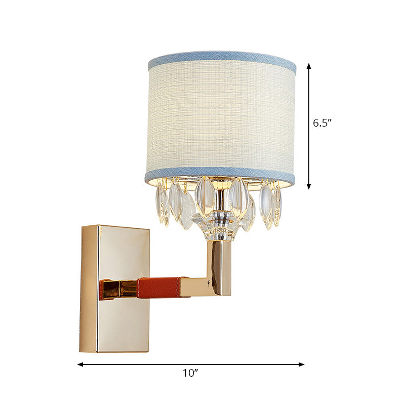 Drum Fabric Shade Wall Sconce Fixture Contemporary 1 Bulb Gold Finish Wall Light with Clear Crystal Deco Clearhalo 'Cast Iron' 'Glass' 'Industrial' 'Modern wall lights' 'Modern' 'Tiffany' 'Traditional wall lights' 'Wall Lamps & Sconces' 'Wall Lights' Lighting' 222107