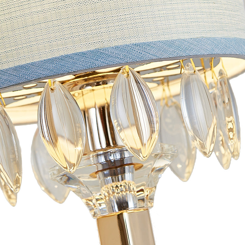 Drum Fabric Shade Wall Sconce Fixture Contemporary 1 Bulb Gold Finish Wall Light with Clear Crystal Deco Clearhalo 'Cast Iron' 'Glass' 'Industrial' 'Modern wall lights' 'Modern' 'Tiffany' 'Traditional wall lights' 'Wall Lamps & Sconces' 'Wall Lights' Lighting' 222108