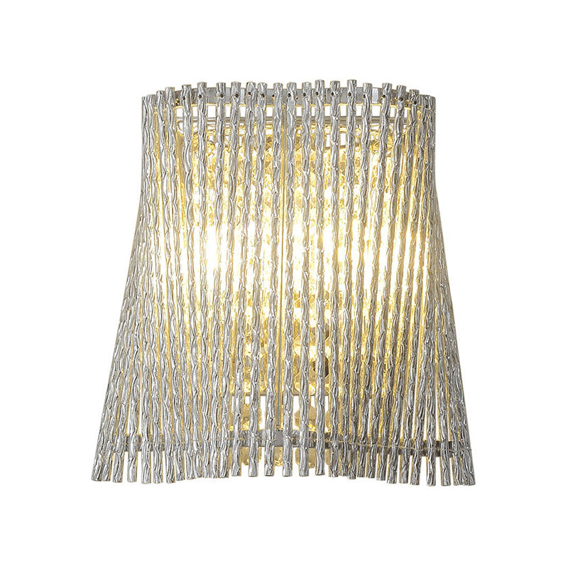 Aluminum Tapered Shaped Wall Lamp Modern Style 2 Lights Chrome Finish Wall Mount Light with Crystal Beaded Strand Clearhalo 'Modern wall lights' 'Modern' 'Wall Lamps & Sconces' 'Wall Lights' Lighting' 222115