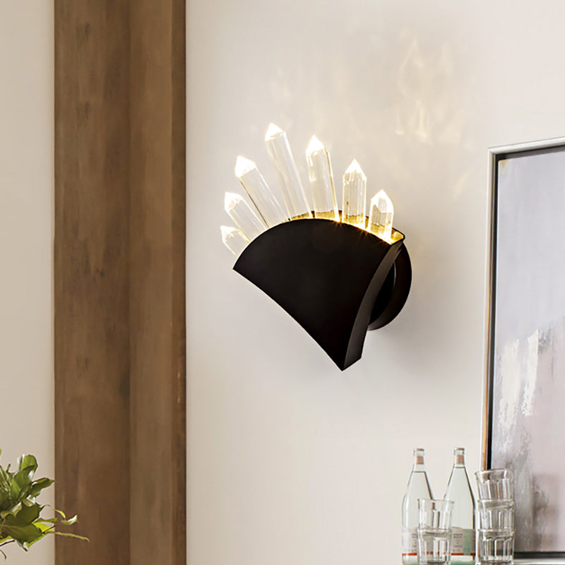 Black Fan Shaped Wall Light Fixture Contemporary Style 1/2-Light Metal Wall Sconce with Clear Crystal Prism Clearhalo 'Cast Iron' 'Glass' 'Industrial' 'Modern wall lights' 'Modern' 'Tiffany' 'Traditional wall lights' 'Wall Lamps & Sconces' 'Wall Lights' Lighting' 222118