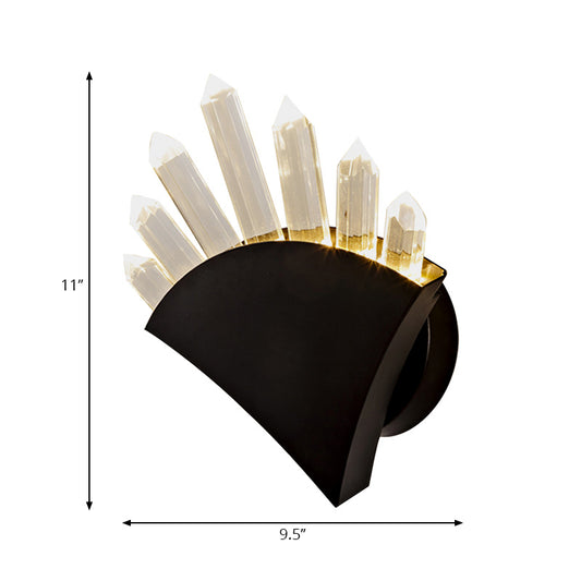 Black Fan Shaped Wall Light Fixture Contemporary Style 1/2-Light Metal Wall Sconce with Clear Crystal Prism Clearhalo 'Cast Iron' 'Glass' 'Industrial' 'Modern wall lights' 'Modern' 'Tiffany' 'Traditional wall lights' 'Wall Lamps & Sconces' 'Wall Lights' Lighting' 222120