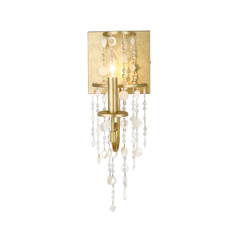 Exposed Wall Sconce Fixture Vintage Style Metal 1 Bulb Brass Wall Light with Crystal Beaded Strand and Shell Deco Clearhalo 'Modern wall lights' 'Modern' 'Wall Lamps & Sconces' 'Wall Lights' Lighting' 222134