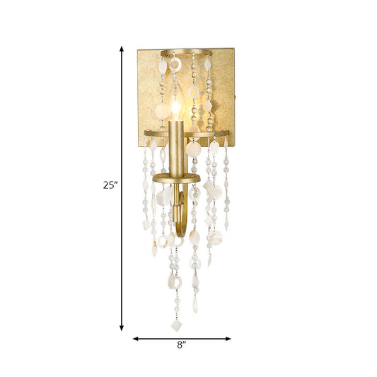 Exposed Wall Sconce Fixture Vintage Style Metal 1 Bulb Brass Wall Light with Crystal Beaded Strand and Shell Deco Clearhalo 'Modern wall lights' 'Modern' 'Wall Lamps & Sconces' 'Wall Lights' Lighting' 222135