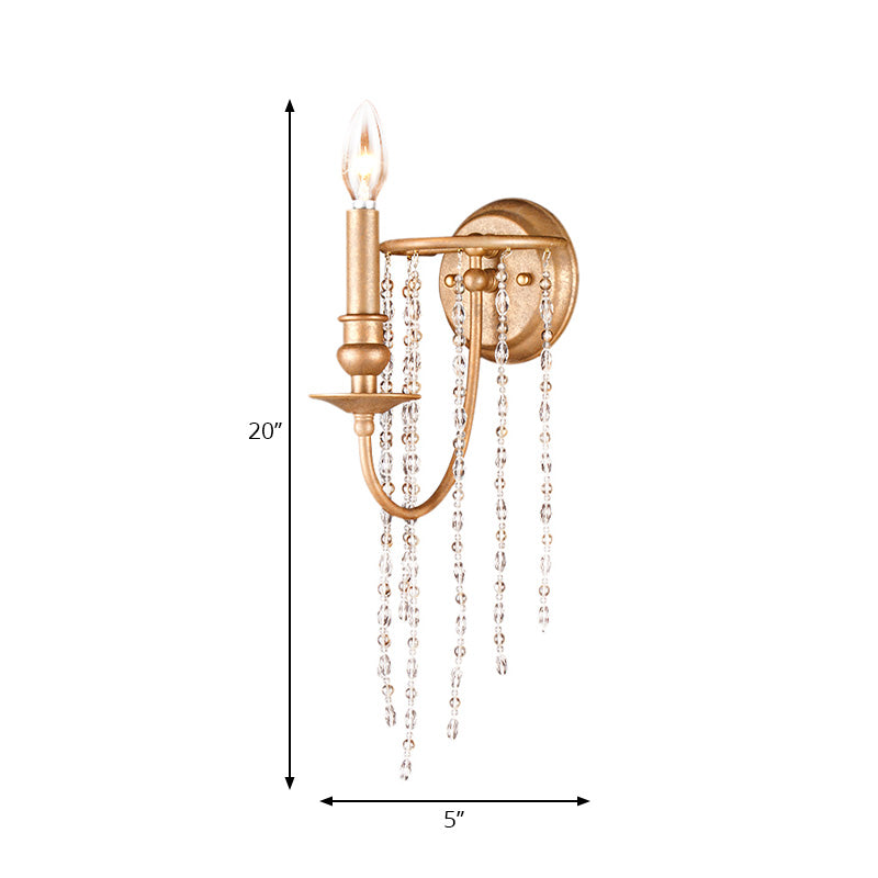 Open Bulb Metal Wall Mounted Lamp Modern Style 1 Head Copper Sconce Light with Clear Crystal Beaded Strand Clearhalo 'Cast Iron' 'Glass' 'Industrial' 'Modern wall lights' 'Modern' 'Tiffany' 'Traditional wall lights' 'Wall Lamps & Sconces' 'Wall Lights' Lighting' 222139