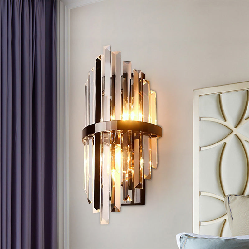 Clear Crystal Prism Sconce Lighting Modernist Style 1 Lights Black Finish Wall Mounted Lamp for Bedside Black Clearhalo 'Modern wall lights' 'Modern' 'Wall Lamps & Sconces' 'Wall Lights' Lighting' 222158