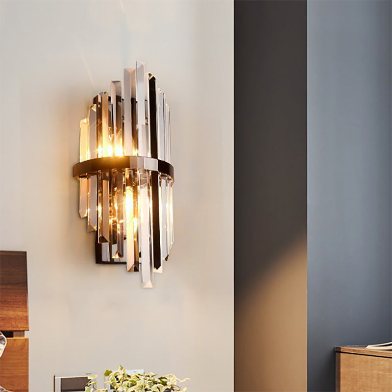 Clear Crystal Prism Sconce Lighting Modernist Style 1 Lights Black Finish Wall Mounted Lamp for Bedside Clearhalo 'Modern wall lights' 'Modern' 'Wall Lamps & Sconces' 'Wall Lights' Lighting' 222159